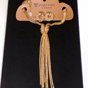 New Ginger Mary By Truworths London Gold Open Tube Necklace & Earrings Set